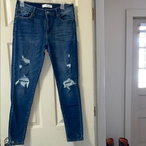 KanCan Blue Skinny Jeans with Distressed Details